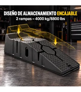 Juego 2 Rampas para Coches de HDPE Carga 2 Toneladas para Coches Estándares Furgonetas Pequeñas 90x29,5x22,5 cm Negro