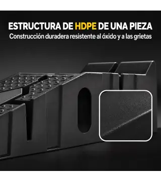 Juego 2 Rampas para Coches de HDPE Carga 2 Toneladas para Coches Estándares Furgonetas Pequeñas 90x29,5x22,5 cm Negro