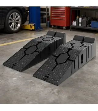 Juego 2 Rampas para Coches de HDPE Carga 2 Toneladas para Coches Estándares Furgonetas Pequeñas 90x29,5x22,5 cm Negro
