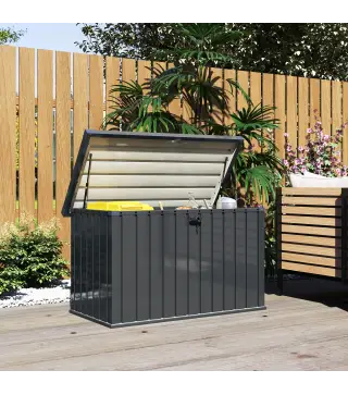 Arcón Exterior 400L Baúl de Almacenaje Exterior de Acero Galvanizado Resistente a la Intemperie con Cerradura Gris