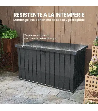 Arcón Exterior 400L Baúl de Almacenaje Exterior de Acero Galvanizado Resistente a la Intemperie con Cerradura Gris