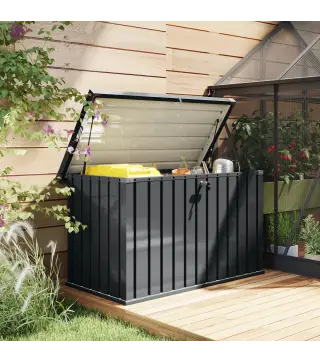 Arcón Exterior 400L Baúl de Almacenaje Exterior de Acero Galvanizado Resistente a la Intemperie con Cerradura Gris