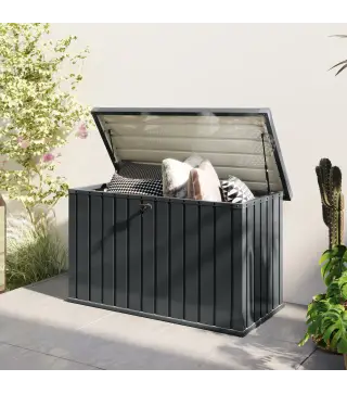Arcón Exterior 400L Baúl de Almacenaje Exterior de Acero Galvanizado Resistente a la Intemperie con Cerradura Gris