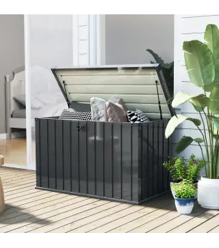 Arcón Exterior 400L Baúl de Almacenaje Exterior de Acero Galvanizado Resistente a la Intemperie con Cerradura Gris