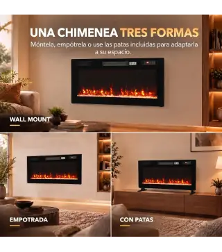 Chimenea Eléctrica Ultrafina 900/1800W Empotrable/Colgante/de Pie 12 Colores de Llama 3D Control Remoto hasta 35㎡ Negro