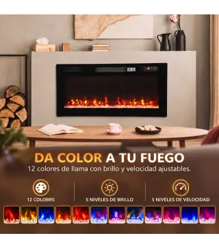 Chimenea Eléctrica Ultrafina 900/1800W Empotrable/Colgante/de Pie 12 Colores de Llama 3D Control Remoto hasta 35㎡ Negro