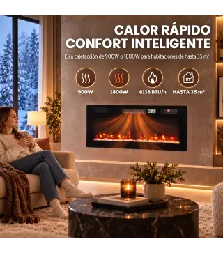 Chimenea Eléctrica Ultrafina 900/1800W Empotrable/Colgante/de Pie 12 Colores de Llama 3D Control Remoto hasta 35㎡ Negro