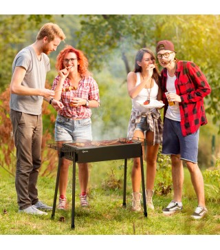 Barbacoa de Carbón con 2 Parrillas de Acero Inoxidable Barbacoa Portátil con 2 Especieros para Camping 94x39x70 cm Negro
