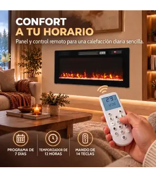 Chimenea Eléctrica Ultrafina 900/1800W Empotrable/Colgante/de Pie 12 Colores de Llama 3D Control Remoto hasta 35㎡ Negro