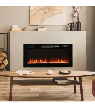 Chimenea Eléctrica Ultrafina 900/1800W Empotrable/Colgante/de Pie 12 Colores de Llama 3D Control Remoto hasta 35㎡ Negro