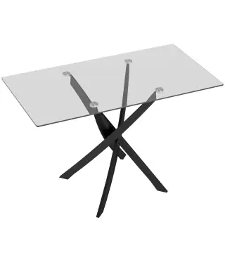 Mesa de Comedor Rectangular Moderna 6 Personas Tablero Vidrio Templado Patas Cruzadas de Acero 120x65 cm Transparente