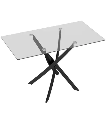Mesa de Comedor Rectangular Moderna 6 Personas Tablero Vidrio Templado Patas Cruzadas de Acero 120x65 cm Transparente