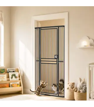 Barrera de Seguridad Perros Gatos Extra Alta 180 cm Extensible 74-100 cm para Puerta Escalera Montaje a Presión Negro