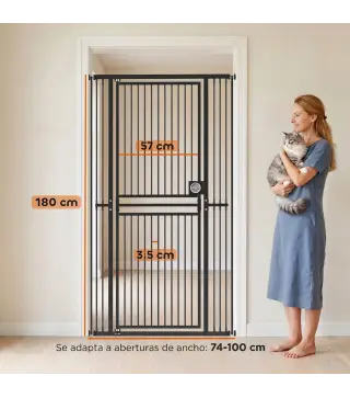 Barrera de Seguridad Perros Gatos Extra Alta 180 cm Extensible 74-100 cm para Puerta Escalera Montaje a Presión Negro
