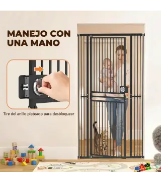 Barrera de Seguridad Perros Gatos Extra Alta 180 cm Extensible 74-100 cm para Puerta Escalera Montaje a Presión Negro