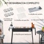 Barbacoa de Carbón con 2 Parrillas de Acero Inoxidable Barbacoa Portátil con 2 Especieros para Camping 94x39x70 cm Negro