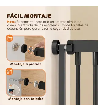 Barrera de Seguridad Perros Gatos Extra Alta 180 cm Extensible 74-100 cm para Puerta Escalera Montaje a Presión Negro