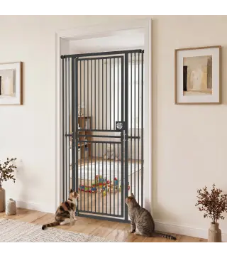 Barrera de Seguridad Perros Gatos Extra Alta 180 cm Extensible 74-100 cm para Puerta Escalera Montaje a Presión Negro