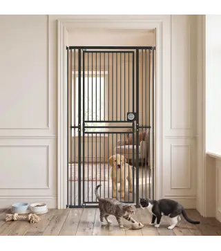 Barrera de Seguridad Perros Gatos Extra Alta 180 cm Extensible 74-100 cm para Puerta Escalera Montaje a Presión Negro