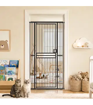 Barrera de Seguridad Perros Gatos Extra Alta 180 cm Extensible 74-100 cm para Puerta Escalera Montaje a Presión Negro