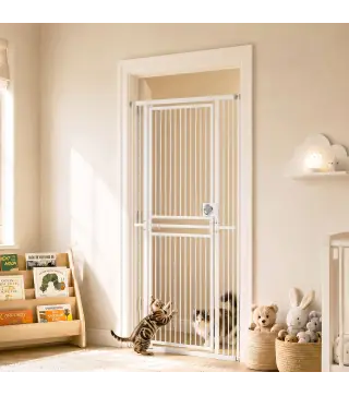 Barrera de Seguridad Perros Gatos Extra Alta 180 cm Extensible 74-100 cm para Puerta Escalera Montaje a Presión Blanco