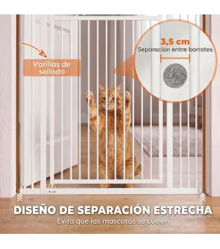 Barrera de Seguridad Perros Gatos Extra Alta 180 cm Extensible 74-100 cm para Puerta Escalera Montaje a Presión Blanco