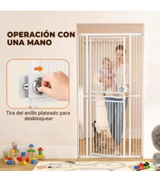 Barrera de Seguridad Perros Gatos Extra Alta 180 cm Extensible 74-100 cm para Puerta Escalera Montaje a Presión Blanco