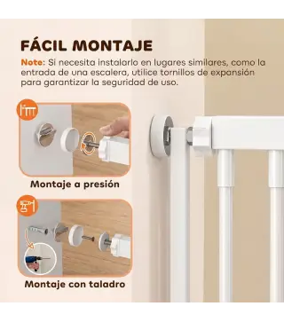 Barrera de Seguridad Perros Gatos Extra Alta 180 cm Extensible 74-100 cm para Puerta Escalera Montaje a Presión Blanco