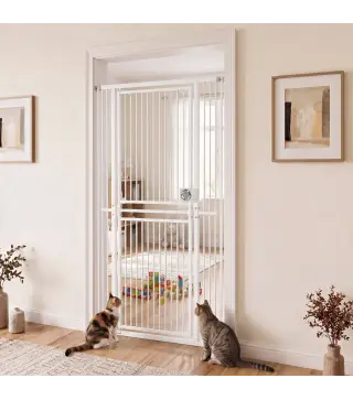 Barrera de Seguridad Perros Gatos Extra Alta 180 cm Extensible 74-100 cm para Puerta Escalera Montaje a Presión Blanco