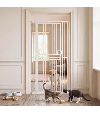 Barrera de Seguridad Perros Gatos Extra Alta 180 cm Extensible 74-100 cm para Puerta Escalera Montaje a Presión Blanco