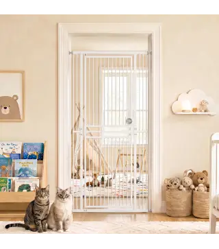 Barrera de Seguridad Perros Gatos Extra Alta 180 cm Extensible 74-100 cm para Puerta Escalera Montaje a Presión Blanco
