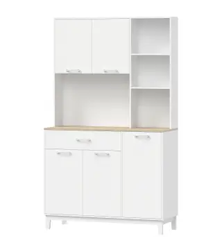 Alacena de Cocina con 5 Puertas 3 Estantes Cajón Encimera para Microondas Estantes Ajustables 106,5x40x180 cm Blanco