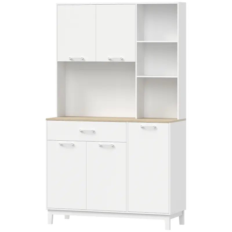 Alacena de Cocina con 5 Puertas 3 Estantes Cajón Encimera para Microondas Estantes Ajustables 106,5x40x180 cm Blanco