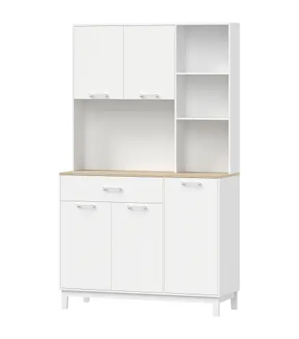Alacena de Cocina con 5 Puertas 3 Estantes Cajón Encimera para Microondas Estantes Ajustables 106,5x40x180 cm Blanco