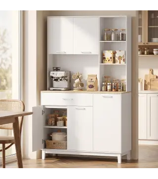 Alacena de Cocina con 5 Puertas 3 Estantes Cajón Encimera para Microondas Estantes Ajustables 106,5x40x180 cm Blanco