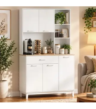 Alacena de Cocina con 5 Puertas 3 Estantes Cajón Encimera para Microondas Estantes Ajustables 106,5x40x180 cm Blanco