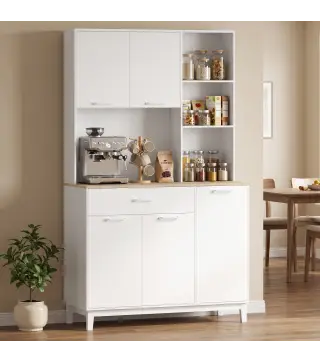 Alacena de Cocina con 5 Puertas 3 Estantes Cajón Encimera para Microondas Estantes Ajustables 106,5x40x180 cm Blanco
