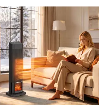 Calefactor Eléctrico Cerámico PTC 2000W con 4 Modos Llama Dinámica Mando Oscilación 70° Protección Sobrecalentamiento