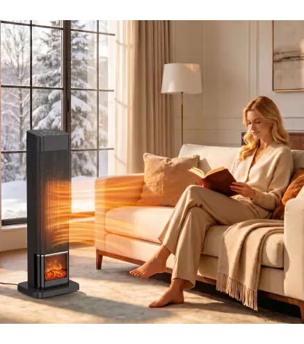 Calefactor Eléctrico Cerámico PTC 2000W con 4 Modos Llama Dinámica Mando Oscilación 70° Protección Sobrecalentamiento
