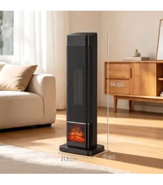 Calefactor Eléctrico Cerámico PTC 2000W con 4 Modos Llama Dinámica Mando Oscilación 70° Protección Sobrecalentamiento