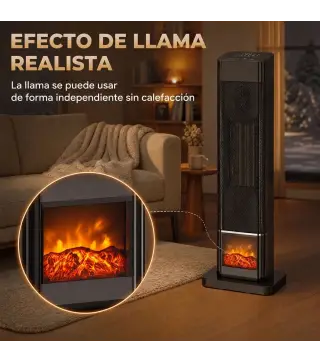 Calefactor Eléctrico Cerámico PTC 2000W con 4 Modos Llama Dinámica Mando Oscilación 70° Protección Sobrecalentamiento