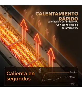 Calefactor Eléctrico Cerámico PTC 2000W con 4 Modos Llama Dinámica Mando Oscilación 70° Protección Sobrecalentamiento
