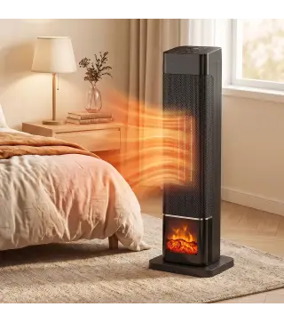 Calefactor Eléctrico Cerámico PTC 2000W con 4 Modos Llama Dinámica Mando Oscilación 70° Protección Sobrecalentamiento