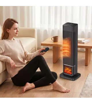 Calefactor Eléctrico Cerámico PTC 2000W con 4 Modos Llama Dinámica Mando Oscilación 70° Protección Sobrecalentamiento