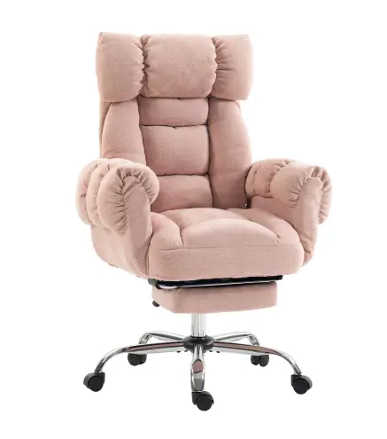 Silla de Oficina Ergonómica con Reposapiés Reposabrazos y Respaldo Alto Abatibles Reclinable 135° Altura Ajustable Rosa