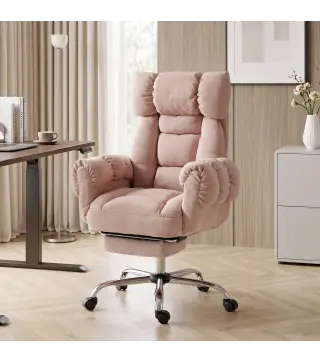 Silla de Oficina Ergonómica con Reposapiés Reposabrazos y Respaldo Alto Abatibles Reclinable 135° Altura Ajustable Rosa