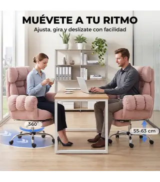 Silla de Oficina Ergonómica con Reposapiés Reposabrazos y Respaldo Alto Abatibles Reclinable 135° Altura Ajustable Rosa