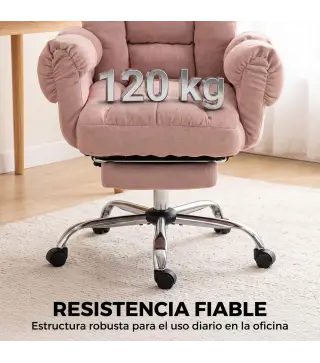 Silla de Oficina Ergonómica con Reposapiés Reposabrazos y Respaldo Alto Abatibles Reclinable 135° Altura Ajustable Rosa