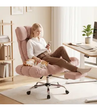 Silla de Oficina Ergonómica con Reposapiés Reposabrazos y Respaldo Alto Abatibles Reclinable 135° Altura Ajustable Rosa