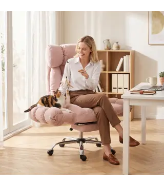 Silla de Oficina Ergonómica con Reposapiés Reposabrazos y Respaldo Alto Abatibles Reclinable 135° Altura Ajustable Rosa